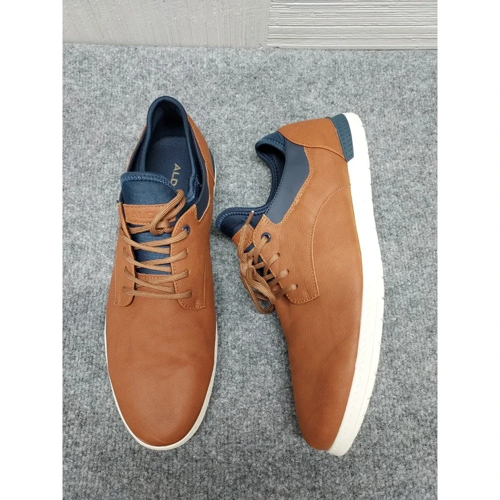Aldo Men Dress Shoe 9.5 Brown Leather Derby Colby Lace Up Round Toe Business